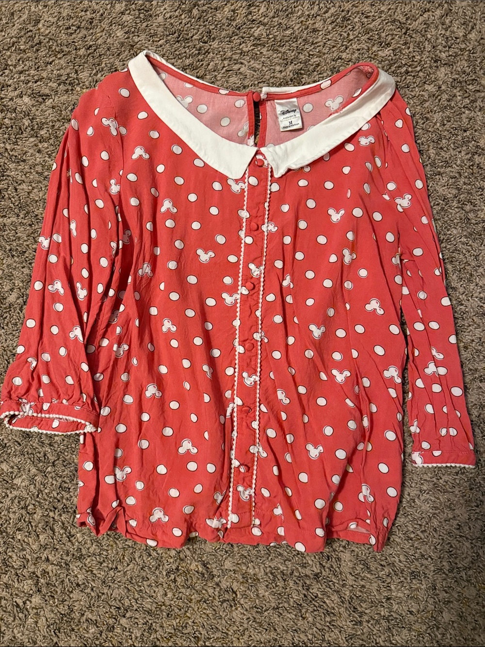 Mickey Mouse Coral Polka Dot Peter Pan Collar Blouse